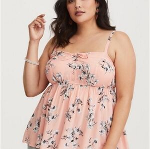Torrid Coral Floral Bow Challis Cami